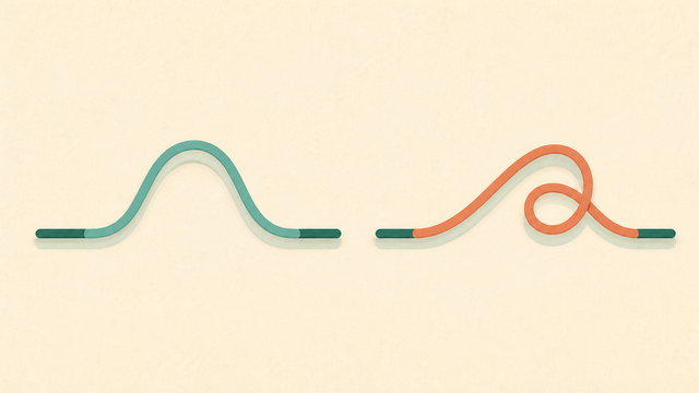 Two simple green and coral lines showing different patterns of tension.